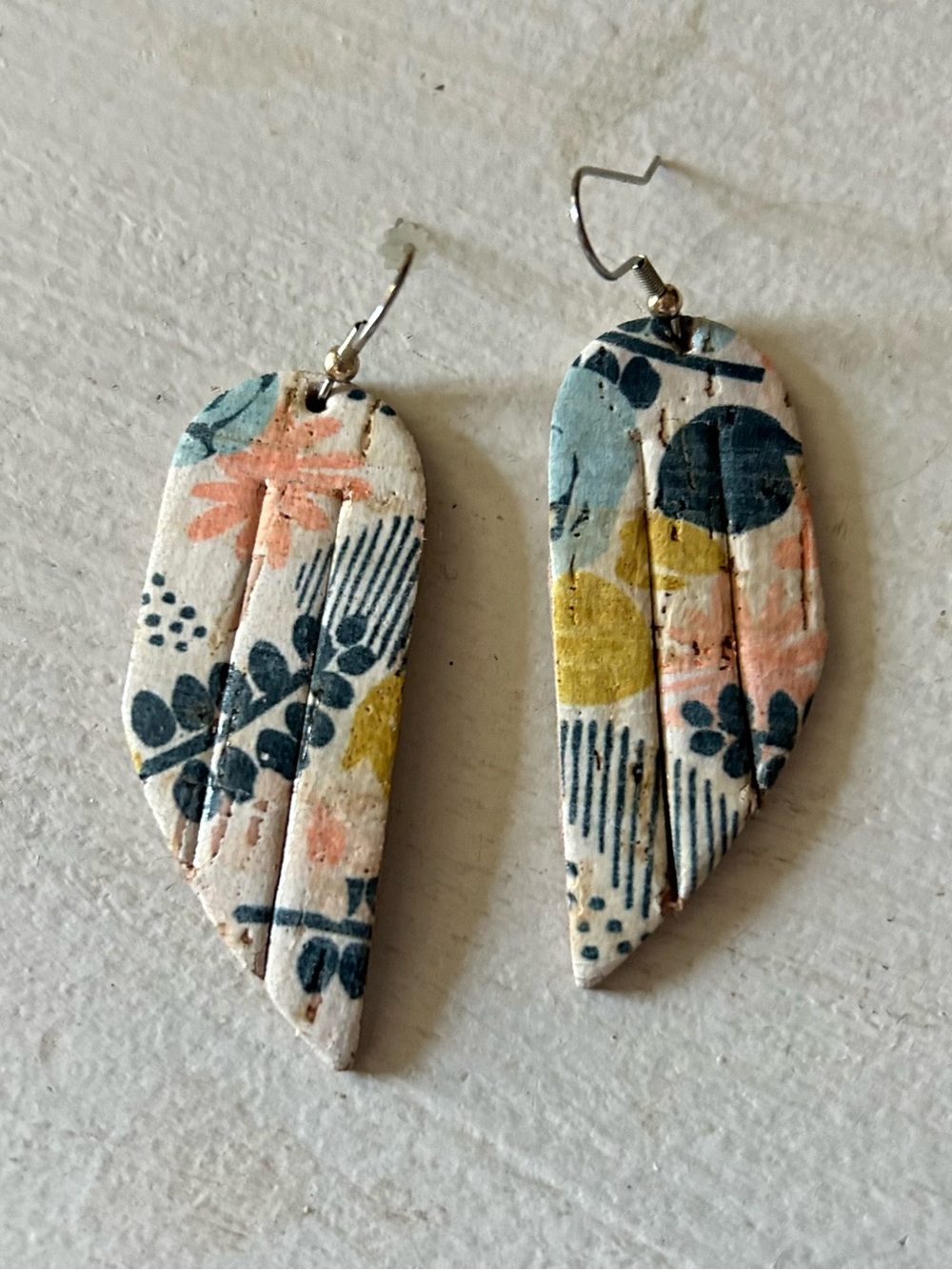Flourish leather Handmade Floral Leaf Dangle Earrings in Cream, Navy, Pink